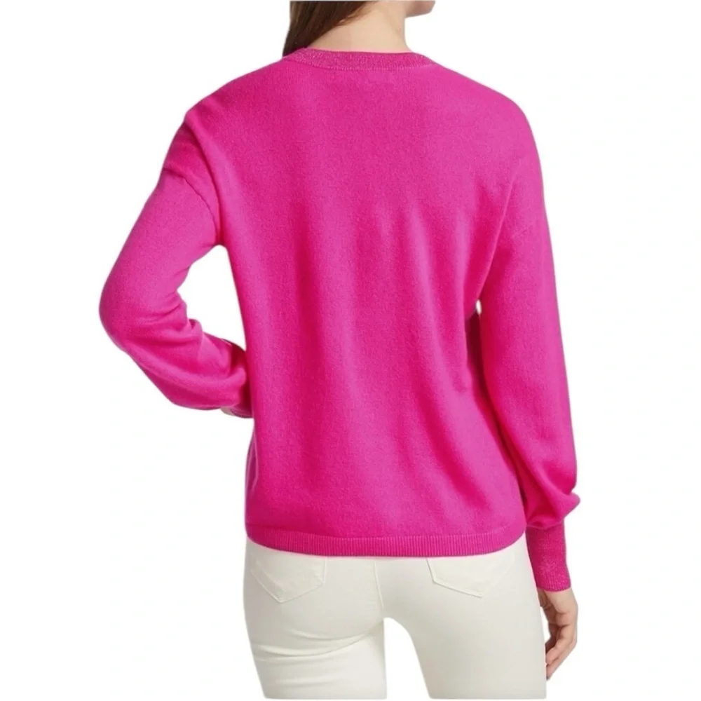 Lilly Pulitzer Jasmina Pink Cashmere V-Neck Sweater Size Large